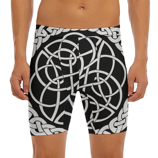 Black And White Celtic Knot Print Men's Long Boxer Briefs