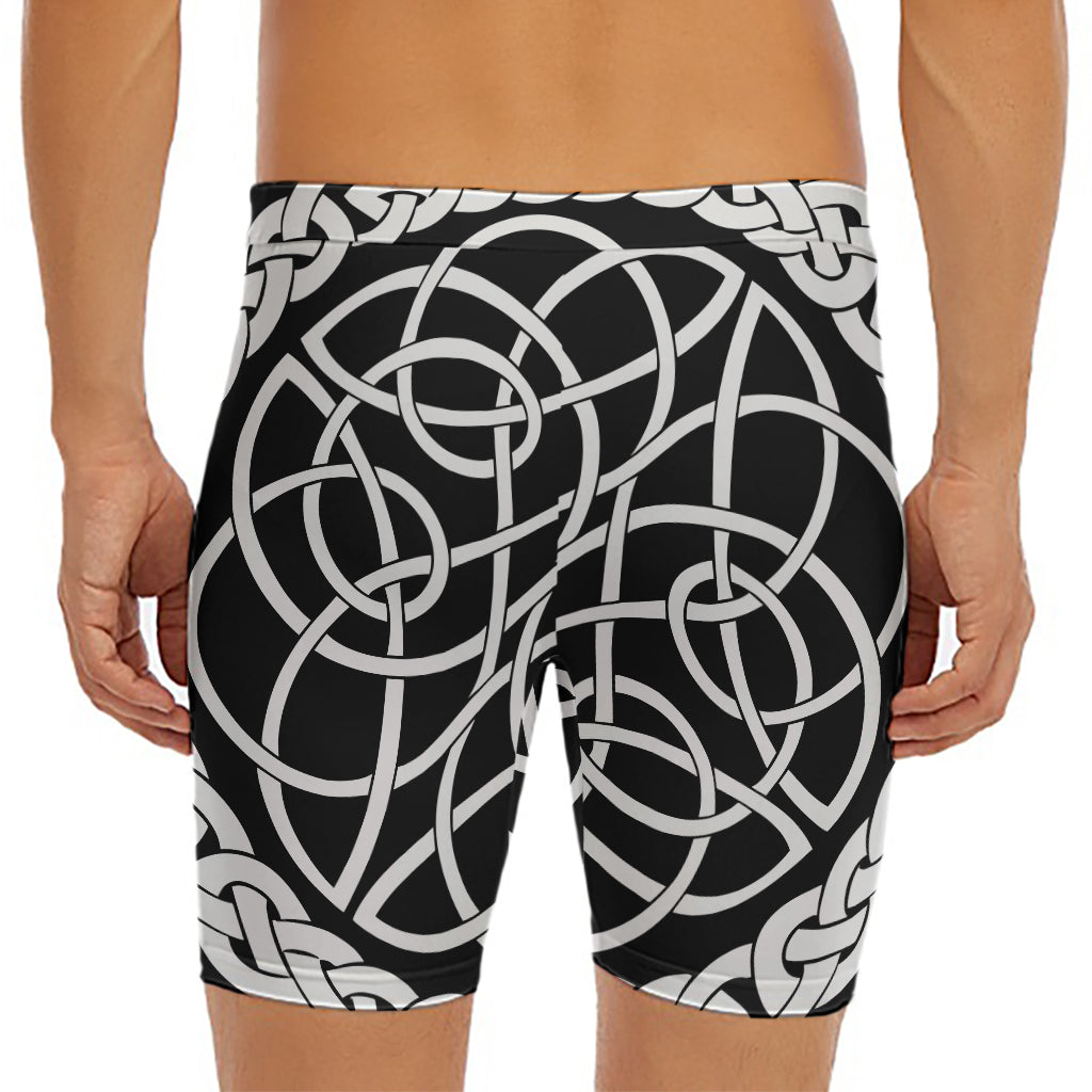 Black And White Celtic Knot Print Men's Long Boxer Briefs