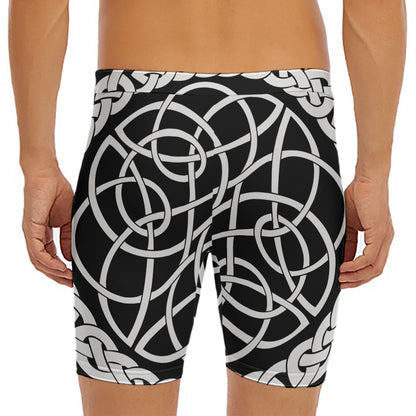 Black And White Celtic Knot Print Men's Long Boxer Briefs