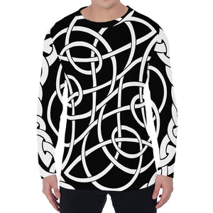 Black And White Celtic Knot Print Men's Long Sleeve T-Shirt