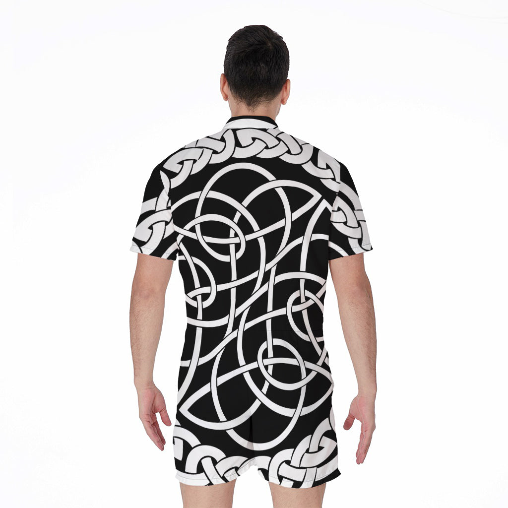 Black And White Celtic Knot Print Men's Rompers