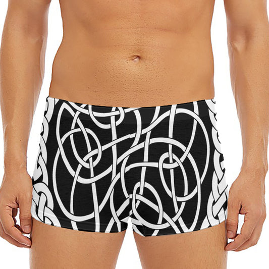 Black And White Celtic Knot Print Men's Short Boxer Briefs