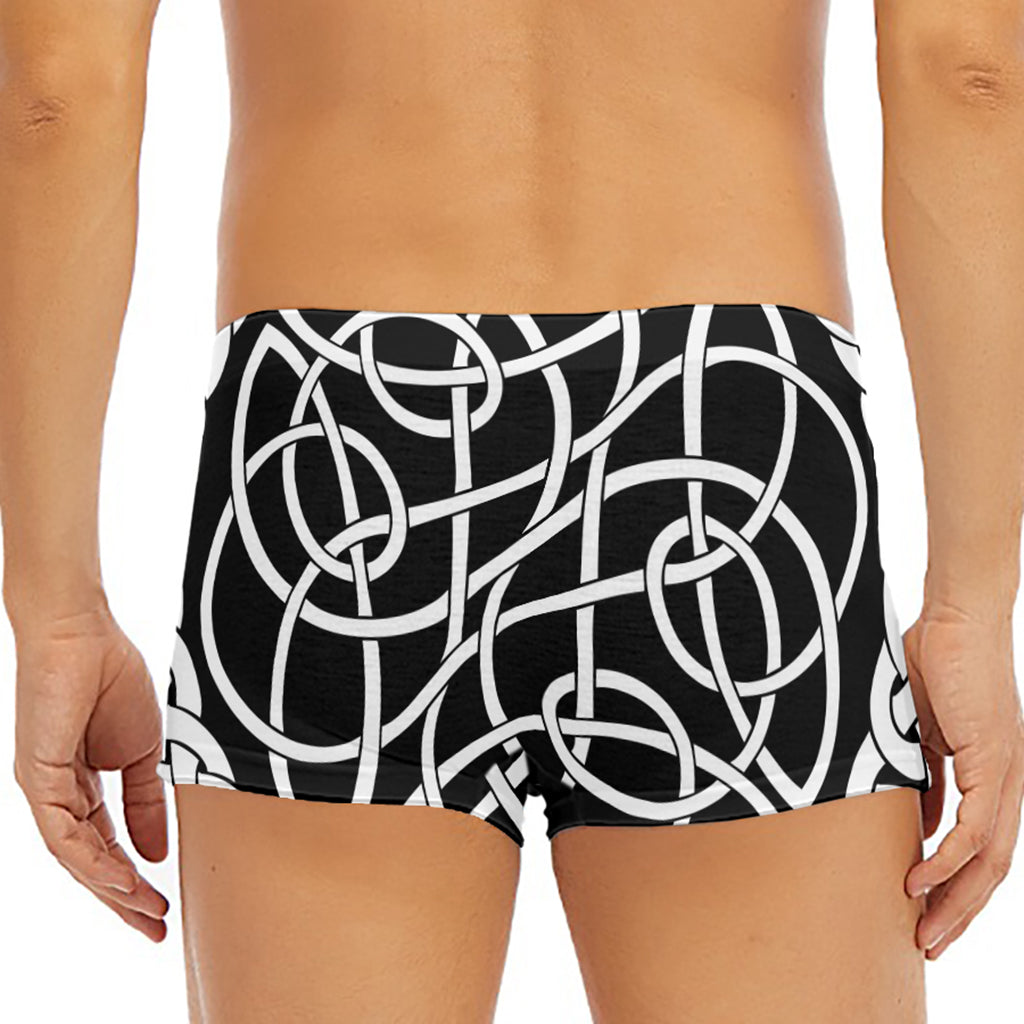 Black And White Celtic Knot Print Men's Short Boxer Briefs