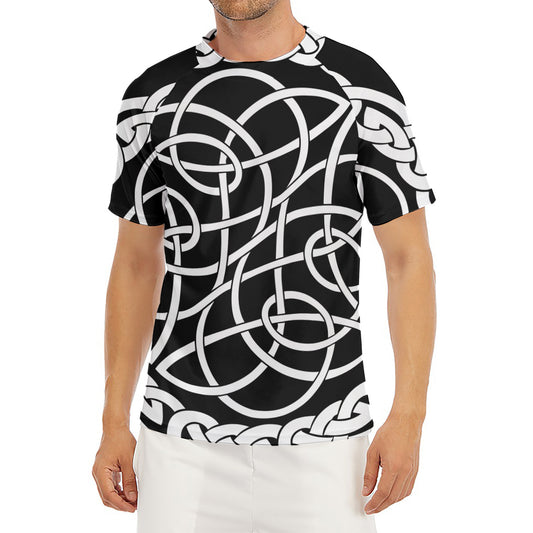 Black And White Celtic Knot Print Men's Short Sleeve Rash Guard