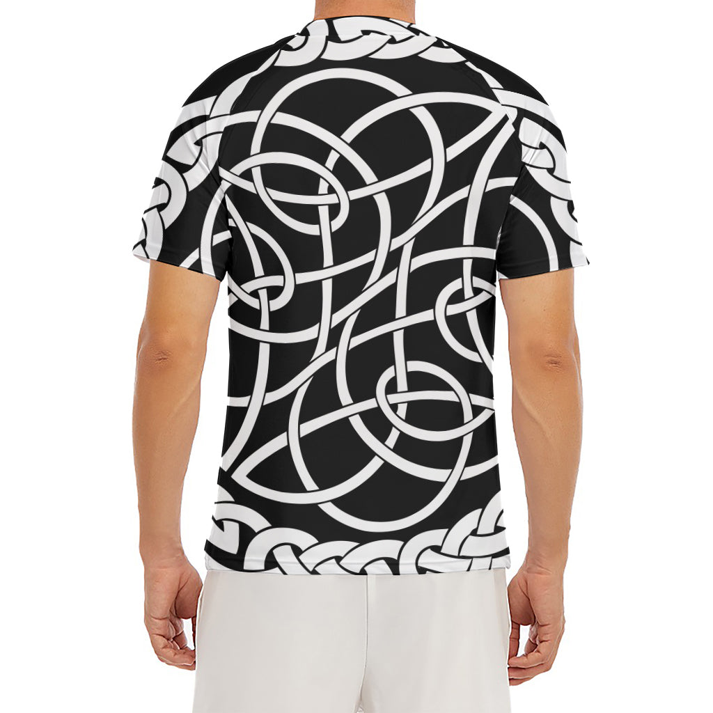 Black And White Celtic Knot Print Men's Short Sleeve Rash Guard