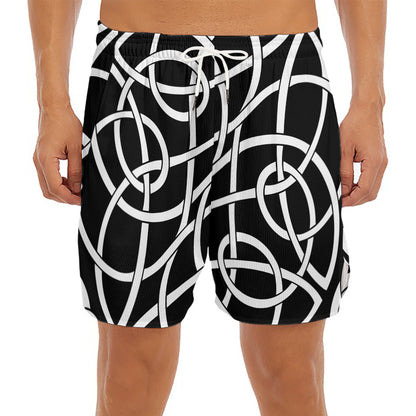 Black And White Celtic Knot Print Men's Split Running Shorts