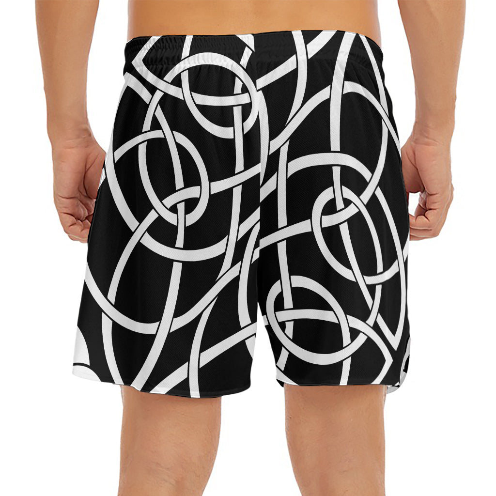 Black And White Celtic Knot Print Men's Split Running Shorts