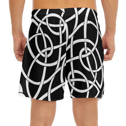 Black And White Celtic Knot Print Men's Split Running Shorts