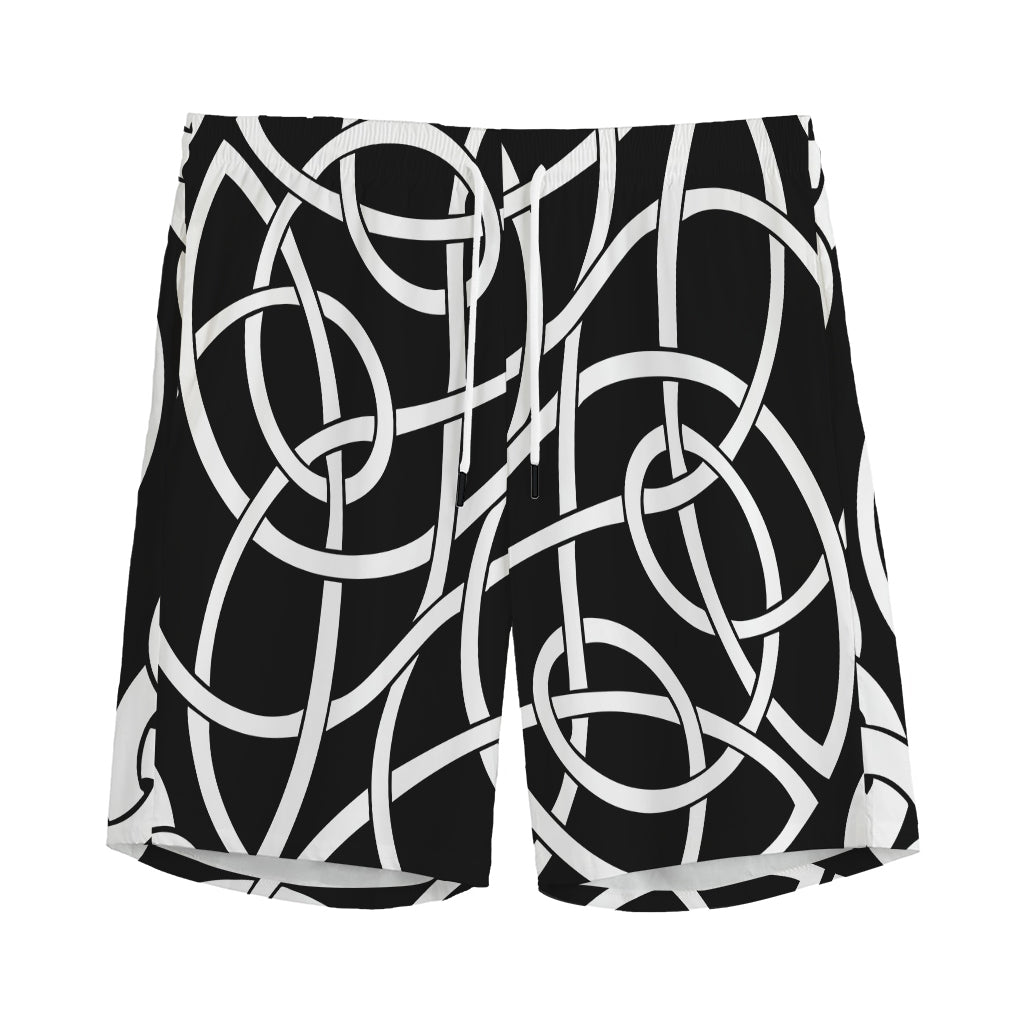 Black And White Celtic Knot Print Men's Sports Shorts