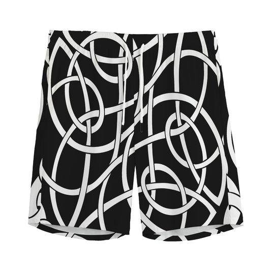 Black And White Celtic Knot Print Men's Sports Shorts
