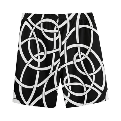 Black And White Celtic Knot Print Men's Sports Shorts