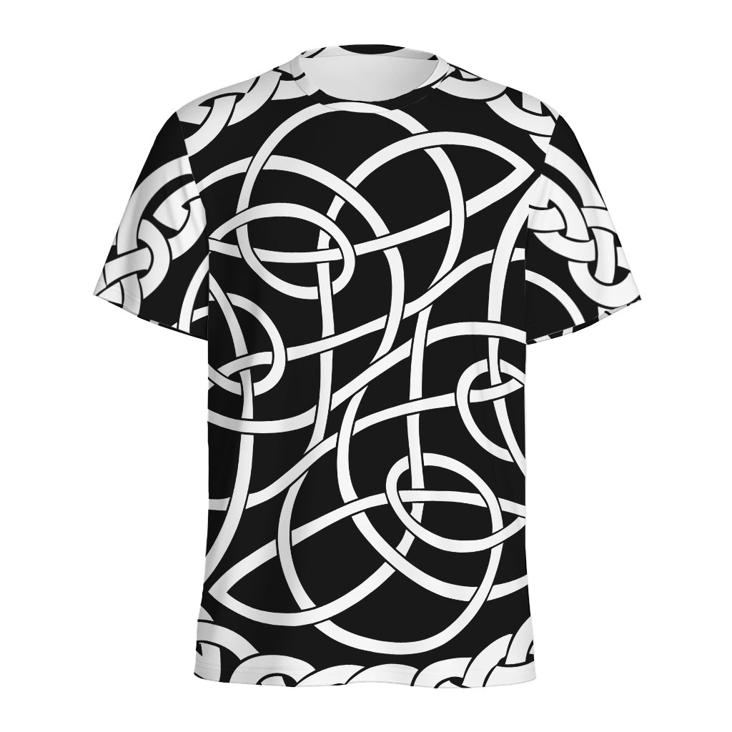 Black And White Celtic Knot Print Men's Sports T-Shirt
