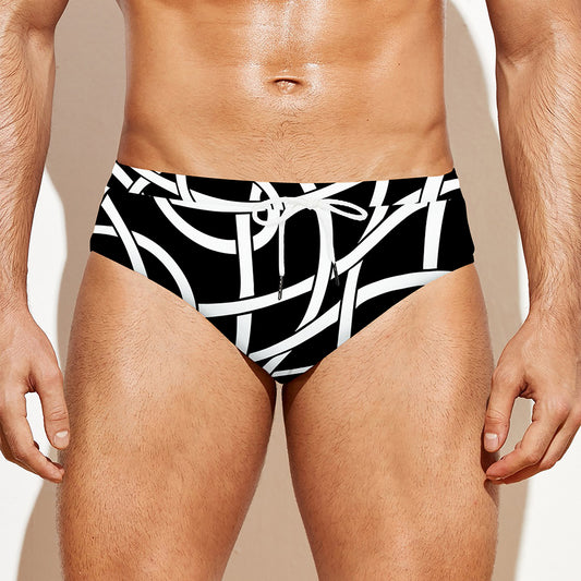 Black And White Celtic Knot Print Men's Swim Briefs