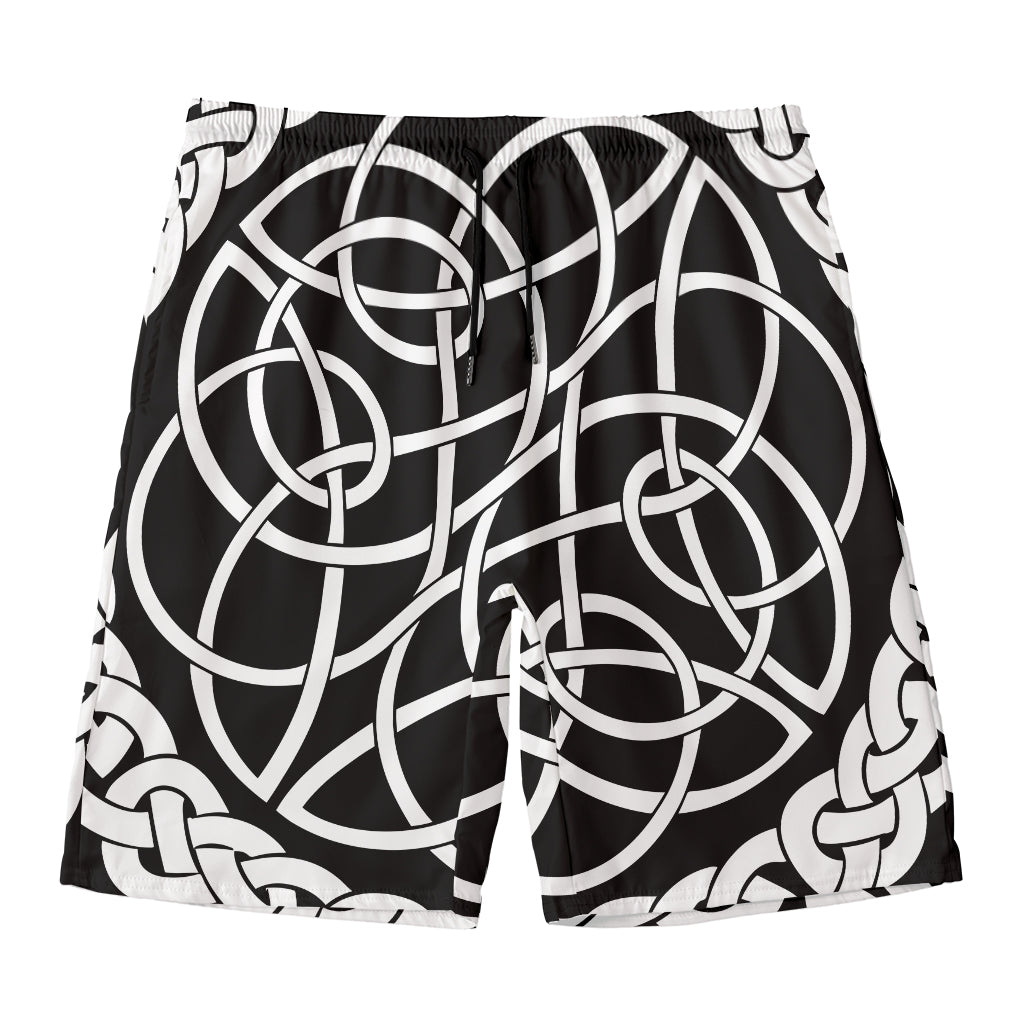 Black And White Celtic Knot Print Men's Swim Trunks