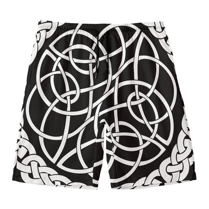 Black And White Celtic Knot Print Men's Swim Trunks