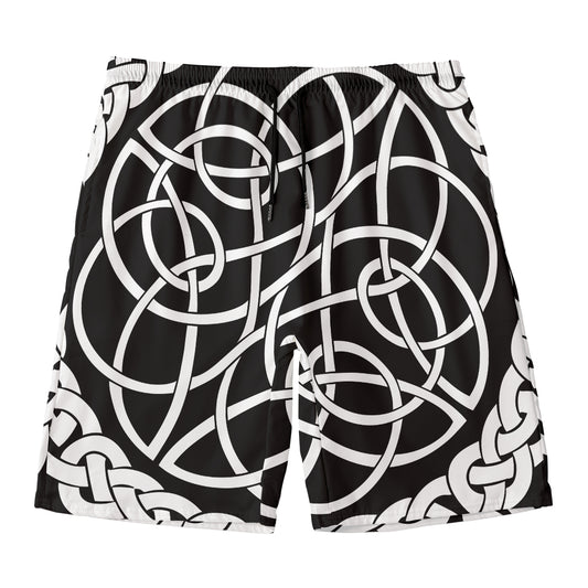 Black And White Celtic Knot Print Men's Swim Trunks