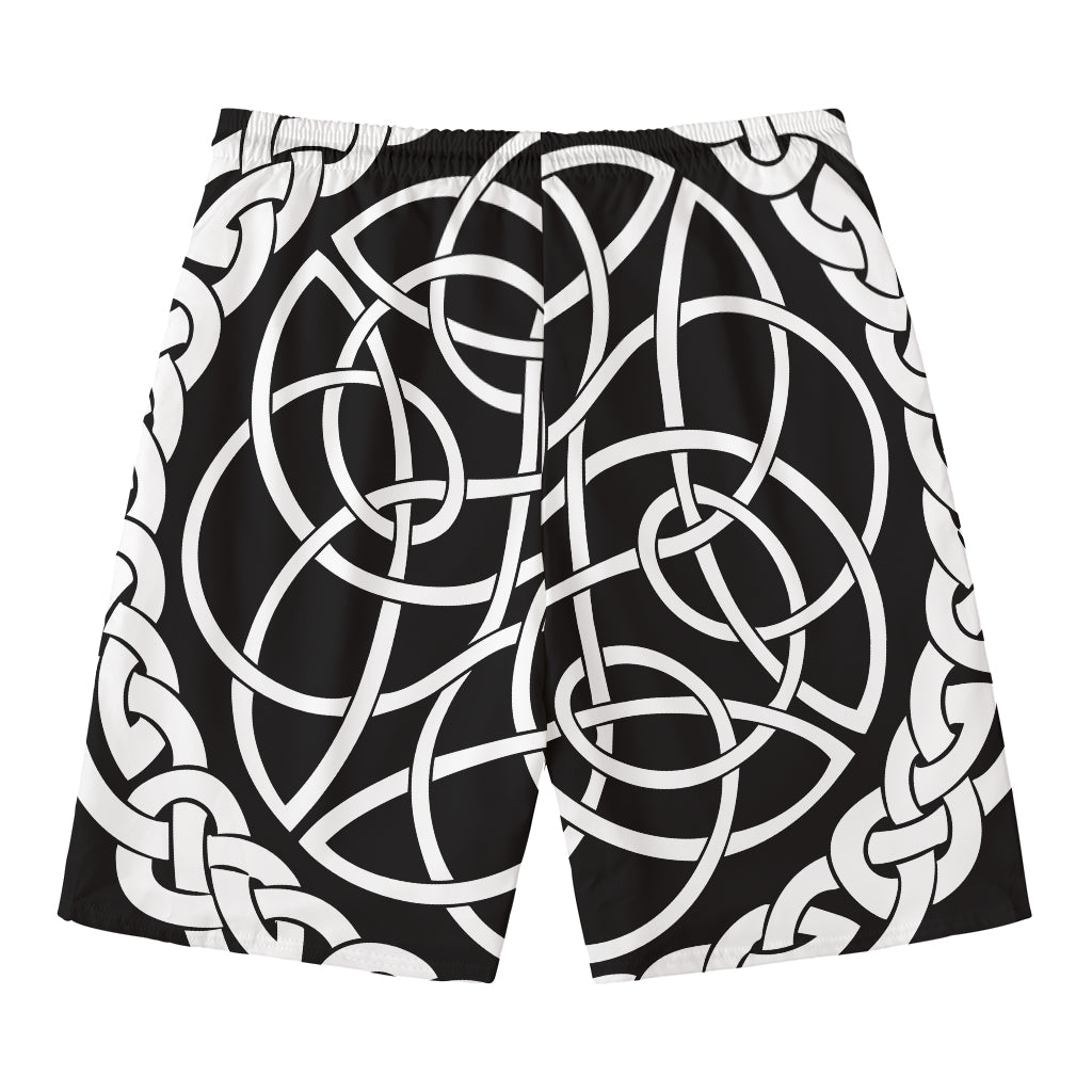 Black And White Celtic Knot Print Men's Swim Trunks