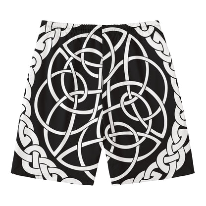 Black And White Celtic Knot Print Men's Swim Trunks