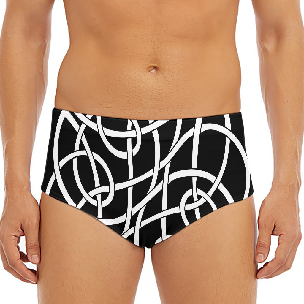 Black And White Celtic Knot Print Men's Triangle Swim Briefs