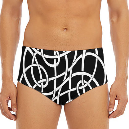 Black And White Celtic Knot Print Men's Triangle Swim Briefs