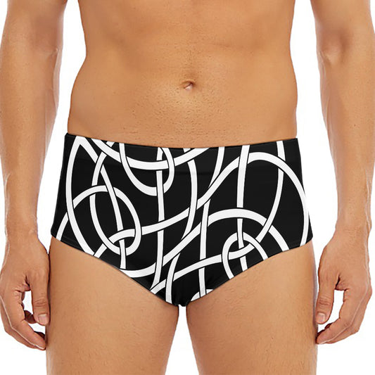 Black And White Celtic Knot Print Men's Triangle Swim Briefs