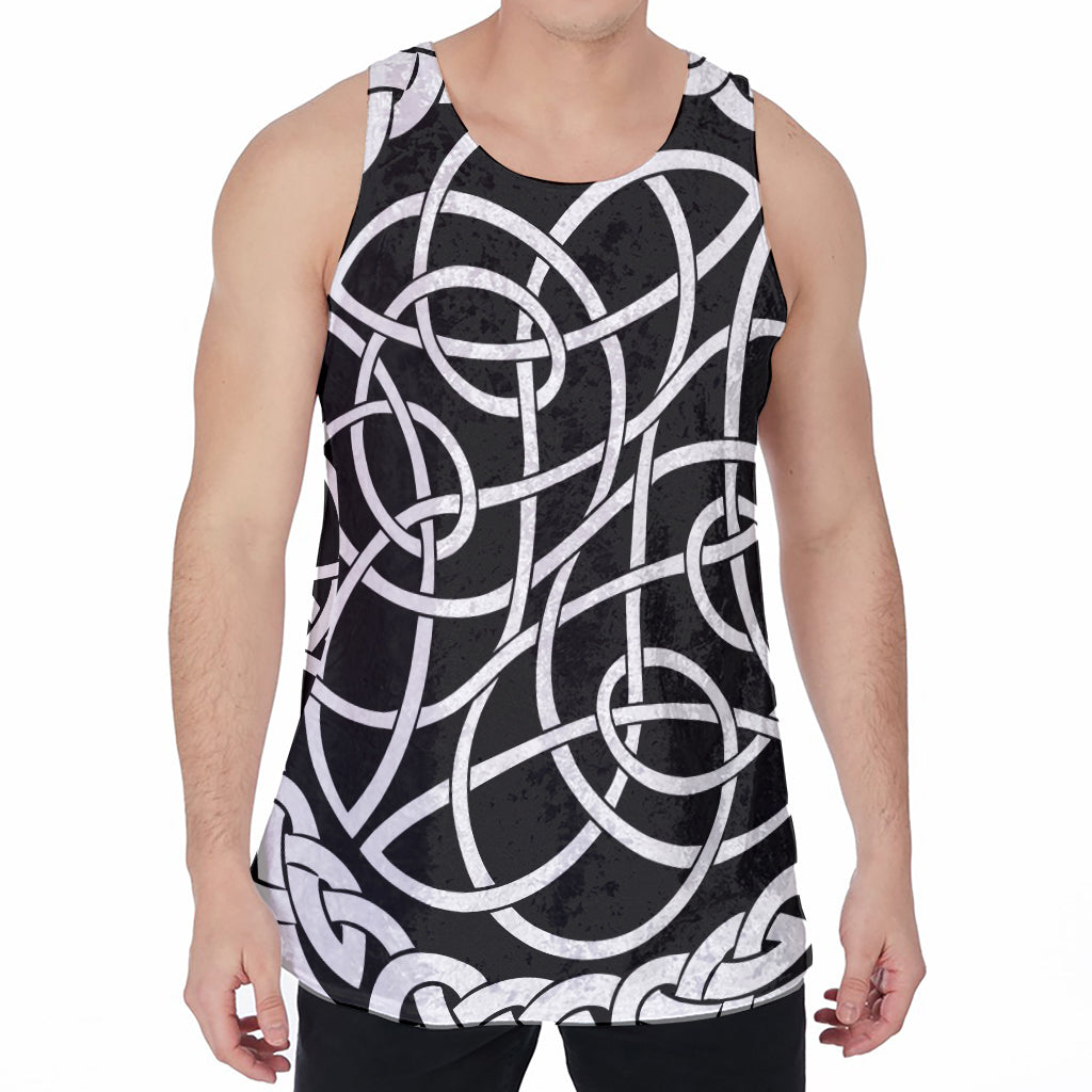 Black And White Celtic Knot Print Men's Velvet Tank Top