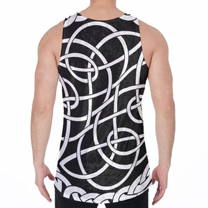 Black And White Celtic Knot Print Men's Velvet Tank Top