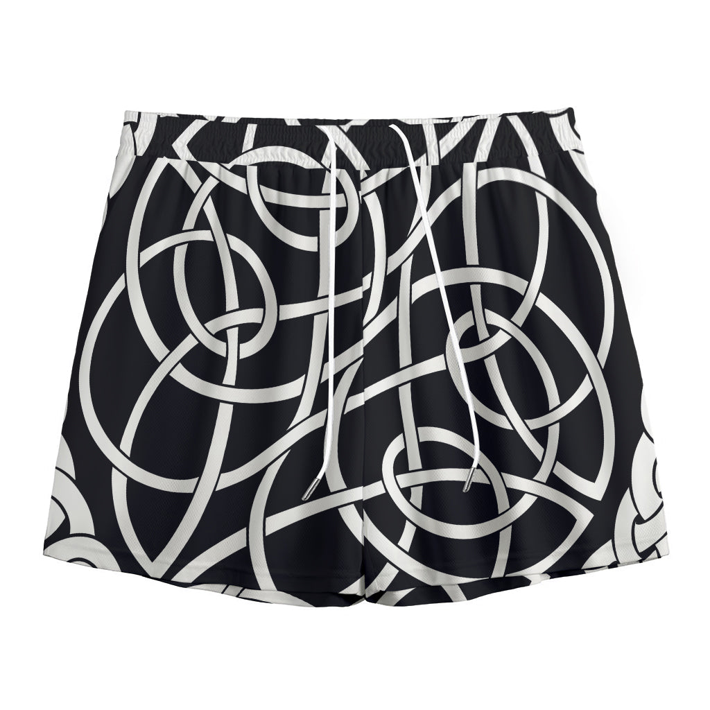 Black And White Celtic Knot Print Mesh Shorts