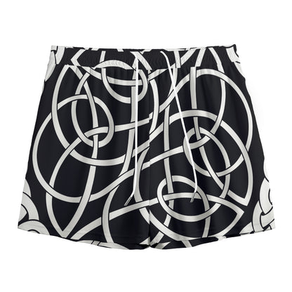 Black And White Celtic Knot Print Mesh Shorts