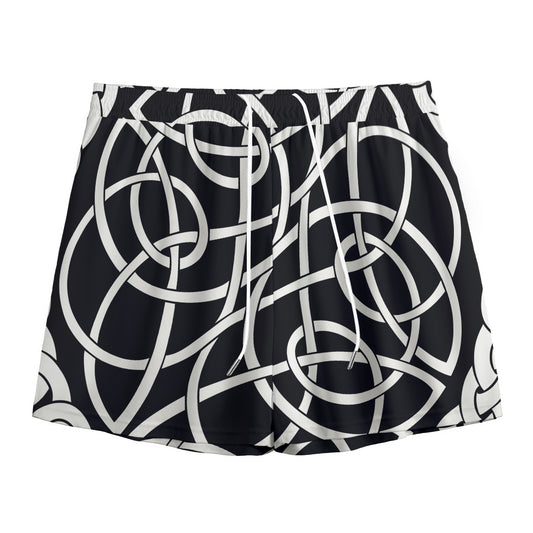 Black And White Celtic Knot Print Mesh Shorts