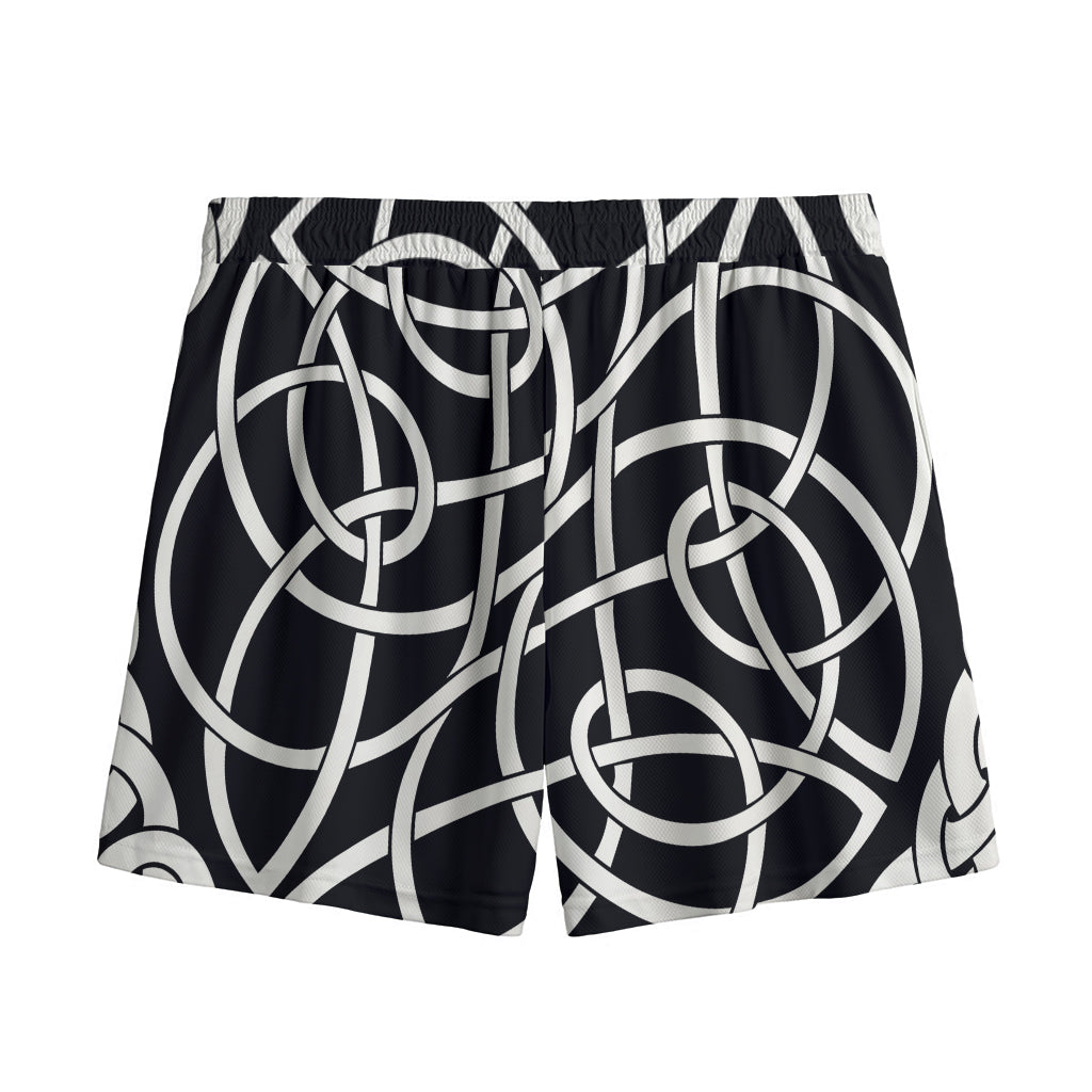 Black And White Celtic Knot Print Mesh Shorts