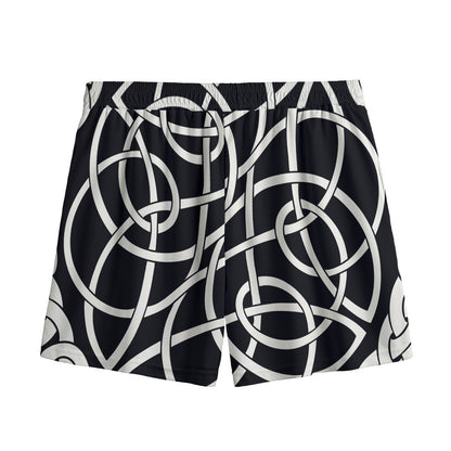 Black And White Celtic Knot Print Mesh Shorts