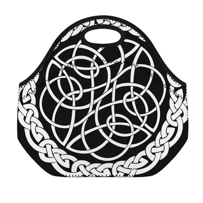 Black And White Celtic Knot Print Neoprene Lunch Bag