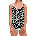 Black And White Celtic Knot Print One Piece Swimsuit
