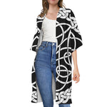 Black And White Celtic Knot Print Open Front Beach Cover Up