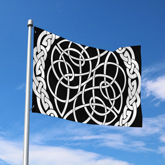 Black And White Celtic Knot Print Polyester Flag