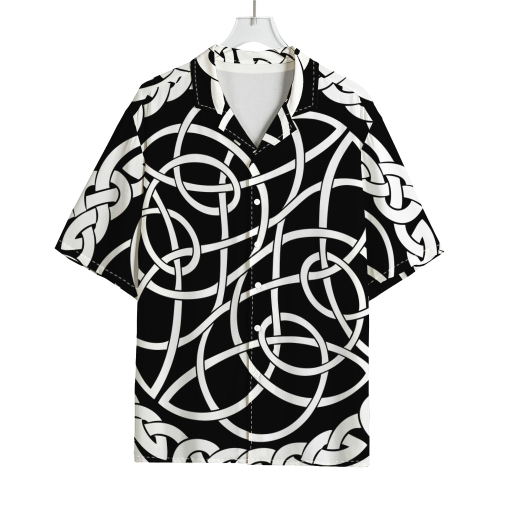 Black And White Celtic Knot Print Rayon Hawaiian Shirt