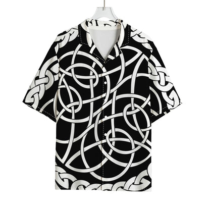 Black And White Celtic Knot Print Rayon Hawaiian Shirt