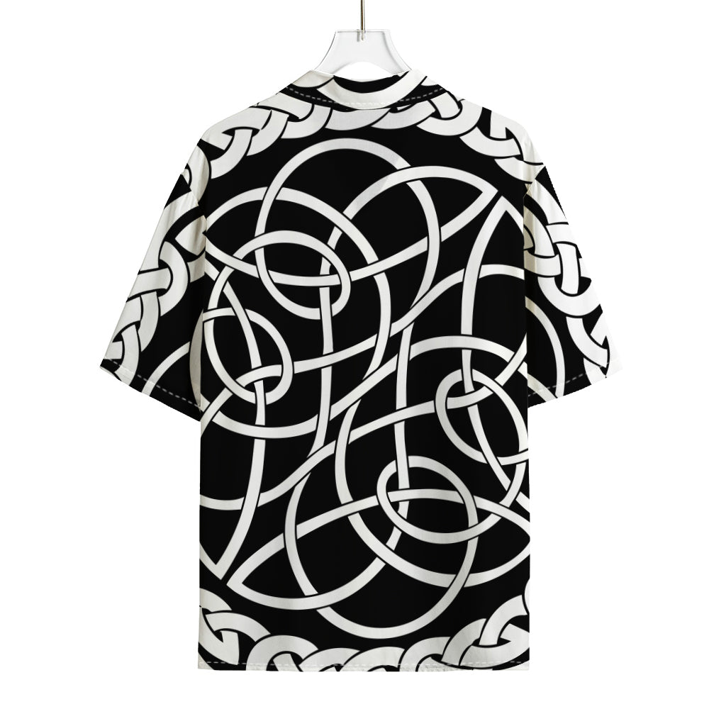 Black And White Celtic Knot Print Rayon Hawaiian Shirt