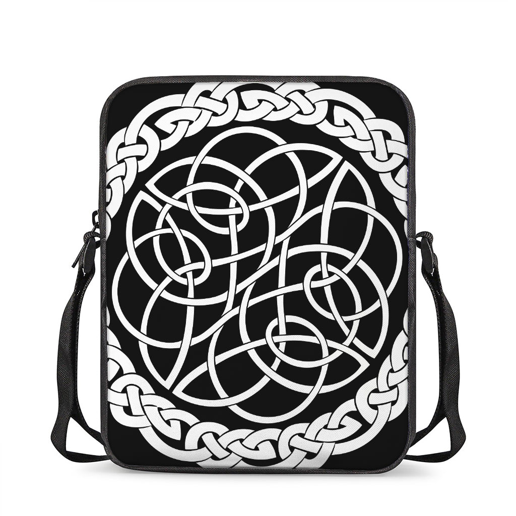 Black And White Celtic Knot Print Rectangular Crossbody Bag