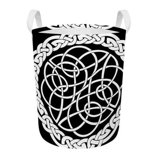 Black And White Celtic Knot Print Round Laundry Basket