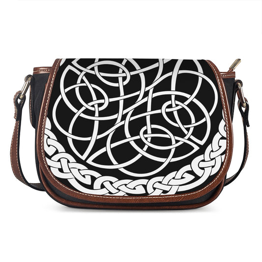 Black And White Celtic Knot Print Saddle Bag