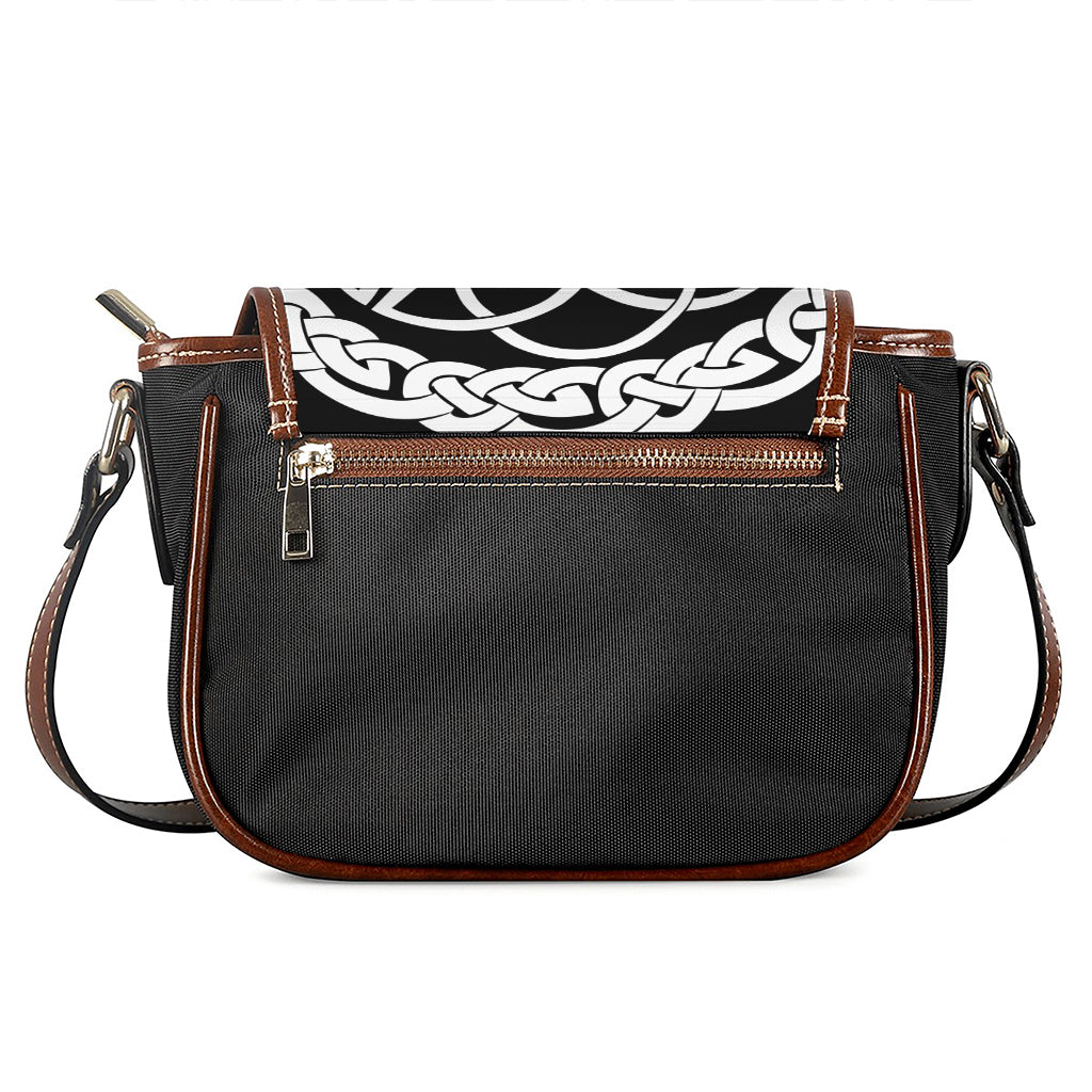 Black And White Celtic Knot Print Saddle Bag