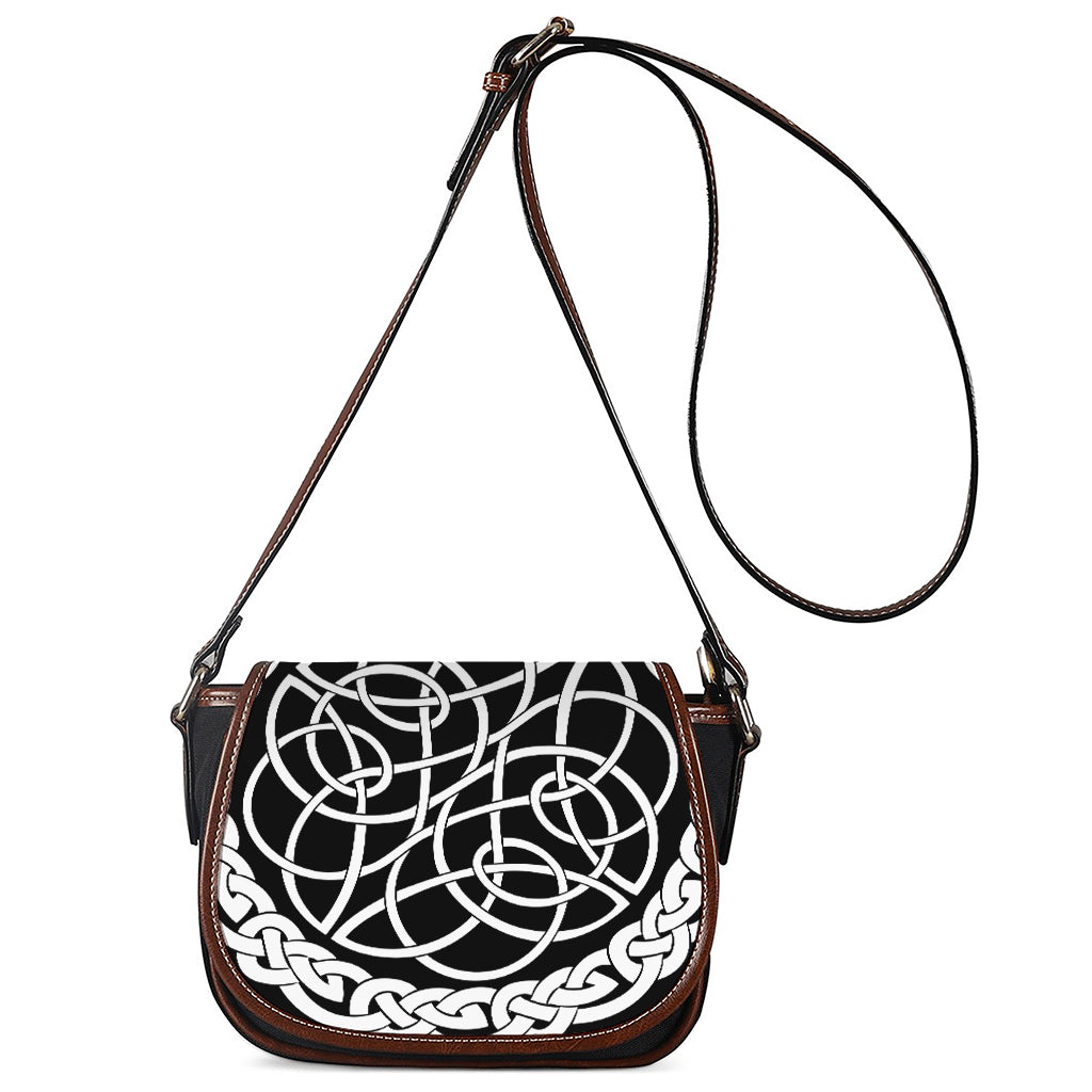 Black And White Celtic Knot Print Saddle Bag