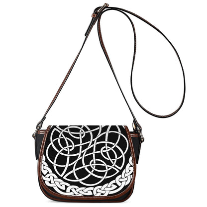 Black And White Celtic Knot Print Saddle Bag