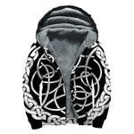 Black And White Celtic Knot Print Sherpa Lined Zip Up Hoodie