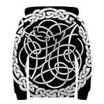 Black And White Celtic Knot Print Sherpa Lined Zip Up Hoodie