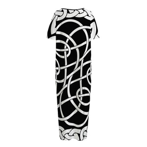 Black And White Celtic Knot Print Short Sleeve Long Nightdress