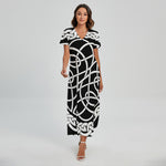 Black And White Celtic Knot Print Short Sleeve Maxi Dress