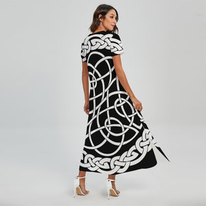 Black And White Celtic Knot Print Short Sleeve Maxi Dress